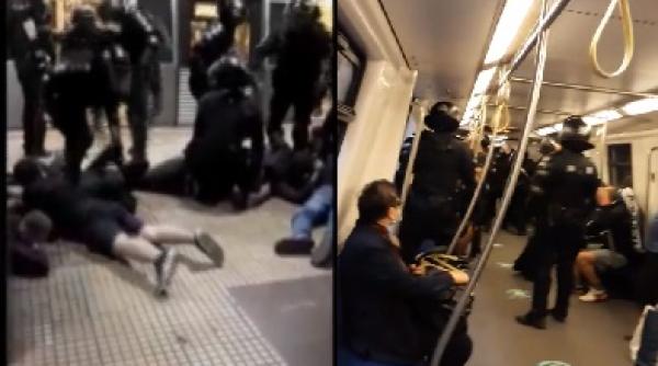 SCANDAL între suporterii români și jandarmi, la metrou. Călătorii au fugit disperați (VIDEO)