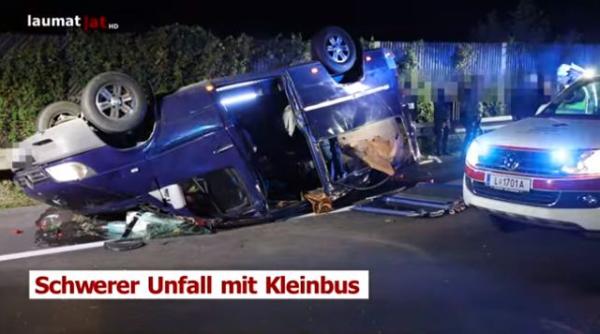 Austria. Microbuz cu români, răsturnat după ce s-a lovit de un camion. Plan roșu de intervenție - VIDEO