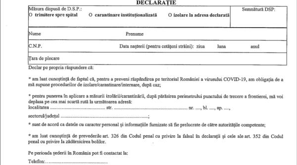 DOCUMENT. NOUA declarație pe proprie răspundere. Toți cei care intră în țară trebuie s-o completeze