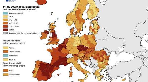 Peste jumătate dintre țările din Europa, în zona roșie pe harta privind restricțiile de călătorie