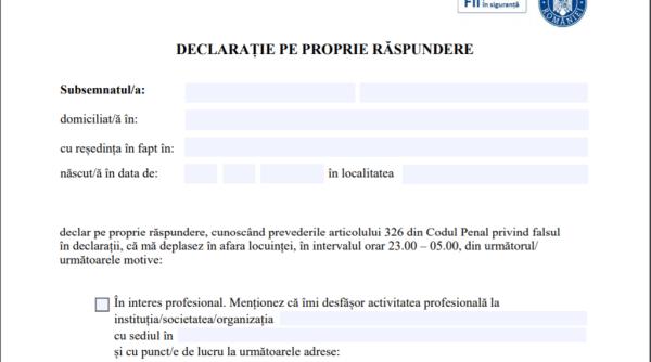 DECLARAȚIE pe proprie răspundere noiembrie 2020. Descarcă de aici NOUL model