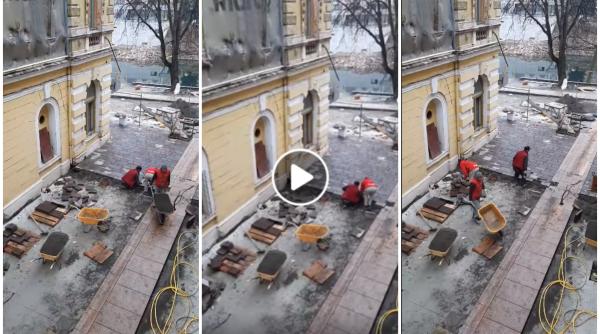 S-a întors roata. Cum muncesc italienii pe un șantier din Oradea: "Ascultă muzică din țara lor și primesc țuică de la vecini" - VIDEO