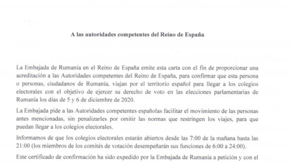 DOCUMENT "salvoconducto" pentru românii din Spania care merg să voteze. E necesar dacă sunteți OPRIȚI de Poliție