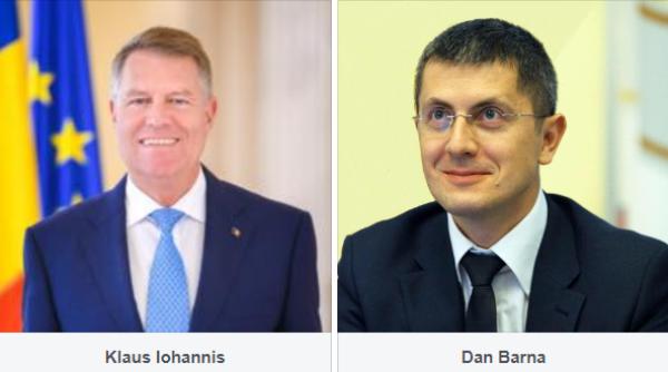 Preşedintele Klaus Iohannis şi Dan Barna, discuţii telefonice. Se vor întâlni la finalul săptămânii (surse)