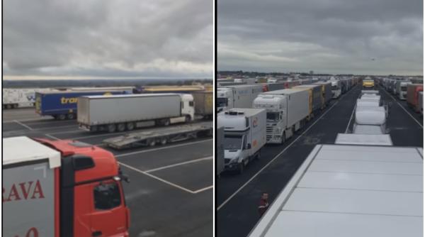 VIDEO - Cum arată coada de SUTE de TIR-uri blocate la ieșirea din Marea Britanie. "De ce nu se arată asta la știri?"