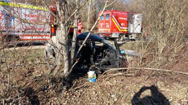 Trei români în stare gravă după ce un autoturism a intrat într-un copac, la Sibiu