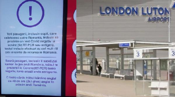 Anunț în limba rromani, pe Aeroportul Luton, după avertismentul pentru hoți scris în limba română din supermarketul londonez