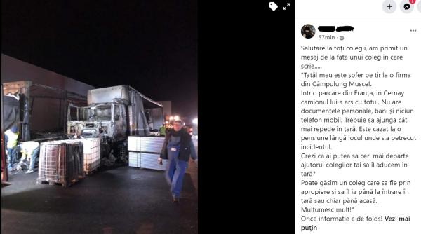 Alertă într-un oraș din Franța: Camionul unui român, ARS în totalitate lângă un supermarket: „Nu are acte, bani și niciun telefon“ (FOTO)