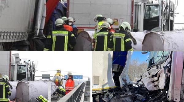 Accident mortal cu patru TIR-uri, în Germania: Un român a scăpat ca prin minune