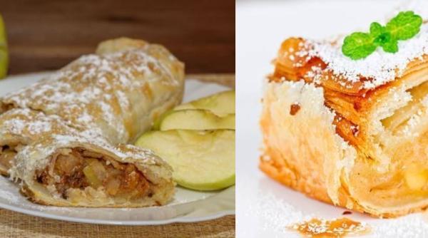 Strudel cu mere. Rețeta simplă cu foi de plăcintă. Repede, ușor și delicios