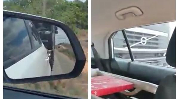 Video incredibil. Un TIR a răsturnat intenționat un autoturism al cărui șofer îl șicanase în trafic. Pasagerul a filmat totul