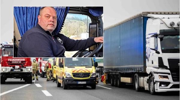 Germania. Șofer de TIR, erou după o manevră nebună ca să-și salveze colegul căzut cu capul pe volan la 90 km/h