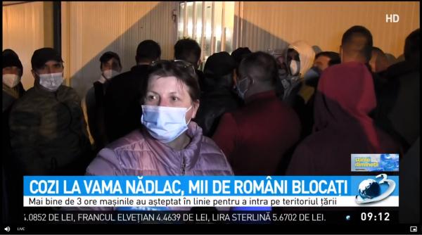 Cozi uriașe la vama Nădlac. Unii dintre românii care voiau să facă Paștele acasă au făcut cale întoarsă: "Nu vin să stau în carantină"