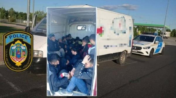 Doi români prinși în Ungaria cu 23 de migranți înghesuiți într-o dubă 