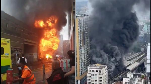 Londra: EXPLOZIE puternică, urmată de un incendiu de proporții la o stație de metrou - VIDEO