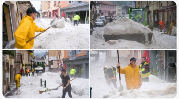 Imagini care fac înconjurul lumii: Strat de grindină de 60 de cm pe străzile unui oraș din Franța - FOTO/VIDEO