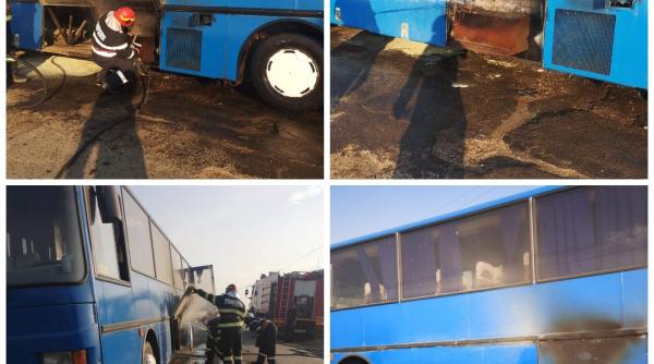Autocar plin cu copii, în flăcări, în județul Botoșani