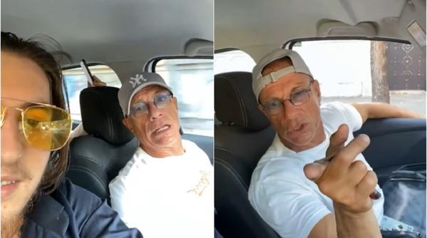 Jean-Claude Van Damme, filmat într-o mașină alături de români, ascultând manele - VIDEO