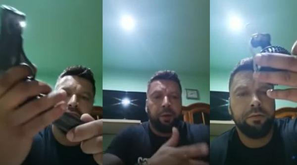 Un român s-a filmat cu un pistol și o grenadă, chemând poliția să-l aresteze: "Aveți veste antiglonț?" 