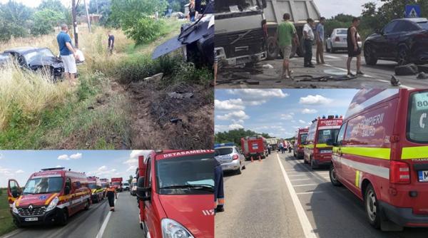 Trei morți şi patru răniți într-un accident teribil dintre patru autoturisme și un TIR, în Timiș