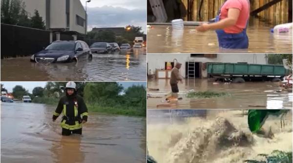 Prăpăd în mai multe localităţi din România aflate sub coduri de vreme rea. Oamenii au înotat în apă până la brâu