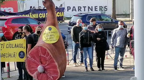 Protest la congresul PNL. Manifestanții au adus un ciolan de 2 metri - Galerie FOTO