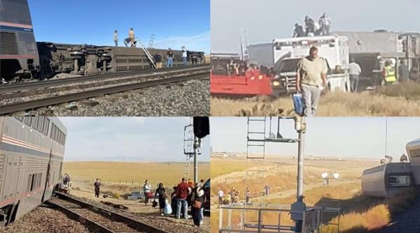 Un tren în care se aflau peste 150 de persoane a deraiat, în SUA. Cel puțin trei morți - VIDEO