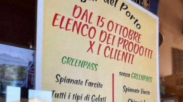 Revoltă în Italia după mesajul postat de proprietarul unui bar: Meniuri diferite pentru clienţii vaccinaţi şi cei nevaccinaţi - FOTO