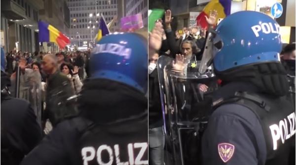 Italia. Steagul României, fluturat la protestele antivacciniştilor - VIDEO