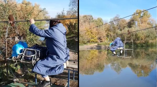 Viralul zilei: O bătrânică de 94 de ani, filmată trecând râul Mureș cocoțată pe un cablu: „Bătrânica 94 e cool și își vede de propriul drum“ (VIDEO)