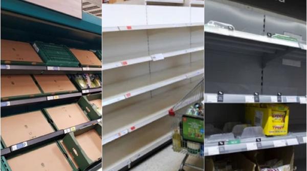 Marea Britanie. Supermarketurile ascund golurile de pe rafturi cu poze cu legume și fructe.