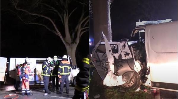 Germania. Doi români morți, alți doi răniți, după ce duba în care se aflau s-a făcut praf într-un copac