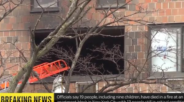 Incendiu devastator într-un bloc din New York: 19 persoane au murit, între care 9 copii