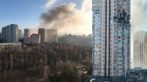 O rachetă rusească a lovit în plin o clădire rezidențială din Kiev