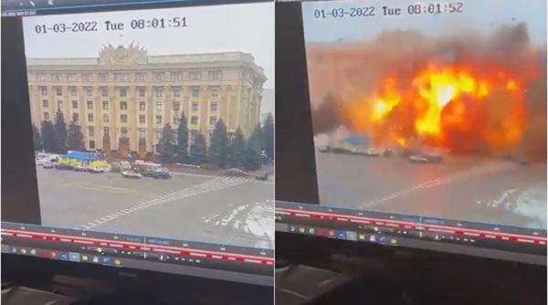Bombardamentele rușilor se intensifică în Ucraina. O rachetă rusească lovește o clădire guvernamentală în Harkov - VIDEO