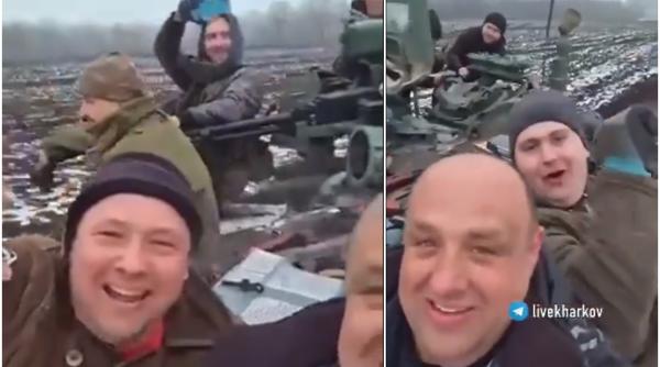 Câțiva ucraineni au furat un tanc rusesc și s-au filmat în timp ce se plimbă pe câmp - VIDEO viral