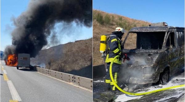 Germania. Șofer român care transporta colete, clipe cumplite pe autostradă: Duba a luat foc în mers