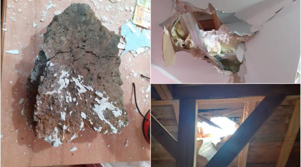 Acoperișul unei case din Hunedoara, găurit de "o piatră" suspectă - FOTO