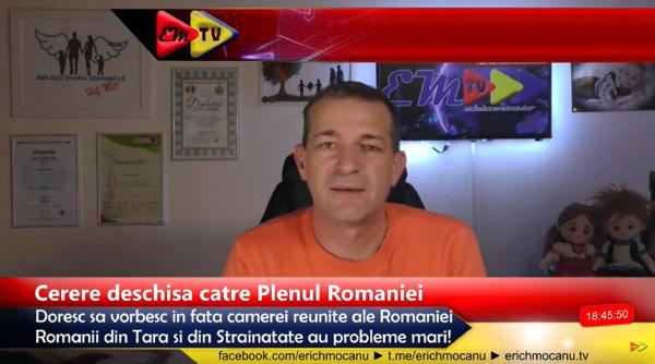 Erich Mocanu, cerere deschisă în numele Diasporei: „Doresc să vorbesc în fața Parlamentului reunit, ca Zelenski" 