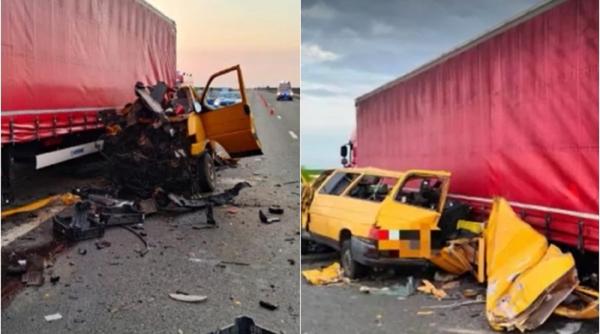 Microbuz cu români, accident violent cu un TIR, în apropiere de Nădlac 