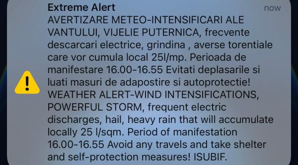 Cod portocaliu de furtună în București și Ilfov. S-a emis RO-ALERT