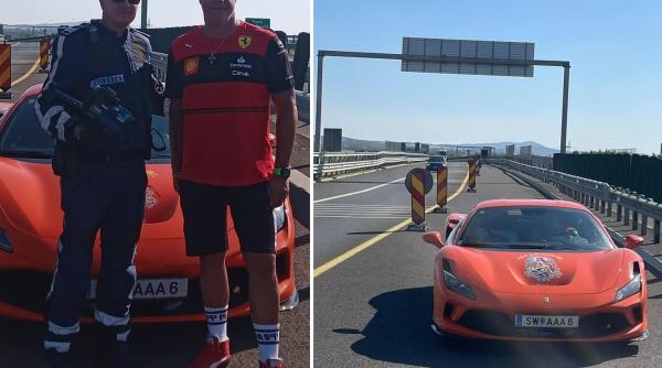 Un polițist român a lăsat pieton un pilot de curse din Austria, care „zbura“ cu 230 km/h cu un Ferarri, apoi s-a fotografiat alături de el