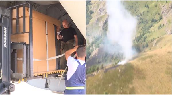 Incendiul de pădure din Vâlcea, stins cu două avioane Spartan care au lansat peste 25 de tone de apă - VIDEO