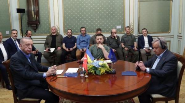 Zelenski, Erdogan și Guterres, mesaj comun pentru Putin după întâlnirea de la Liov, Ucraina