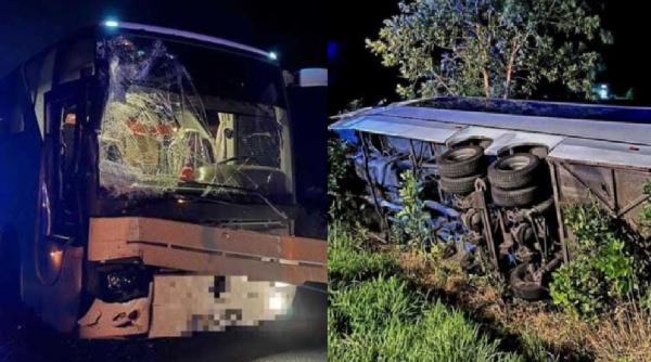 Accident între un autocar şi un microbuz, în Giurgiu: 37 de pasageri, doi dintre ei au avut nevoie de îngrijiri medicale 