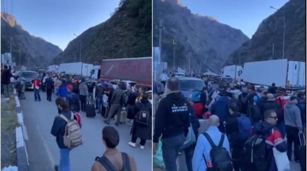 Rușii sunt disperați și trec granița pe jos în Georgia pentru a scăpa de mobilizarea parțială - VIDEO