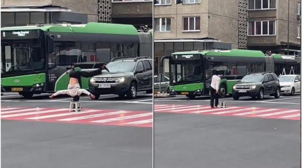 Un spaniol a fost amendat pentru că a stat în cap într-o intersecție din Brașov. Ce le-a spus polițiștilor români - VIDEO