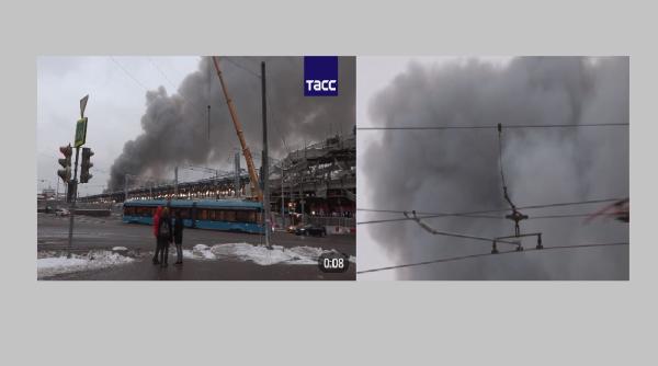 Incendiu puternic în centrul Moscovei, în apropiere de trei gări feroviare
