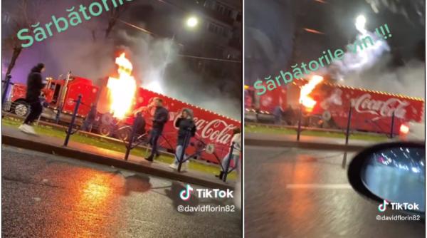 Camionul lui Moş Crăciun a ars pe o stradă din București - VIDEO