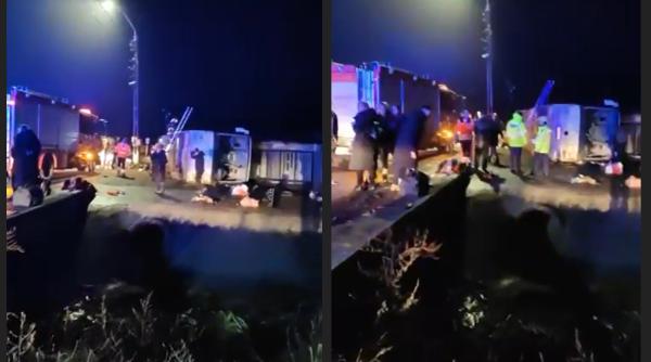 Autocar răsturnat la intrarea în Paşcani, Iași; A fost activat Planul Roșu. 25 de persoane, transportate la spital